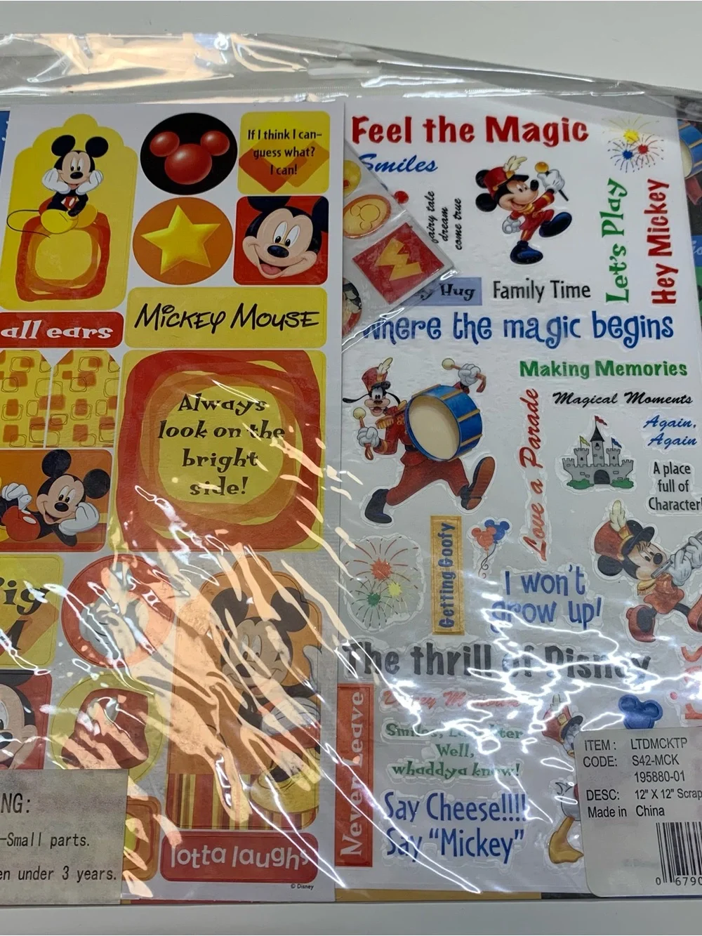 DISNEY SCRAPBOOK LOT 18 pc Paper Stickers NIP